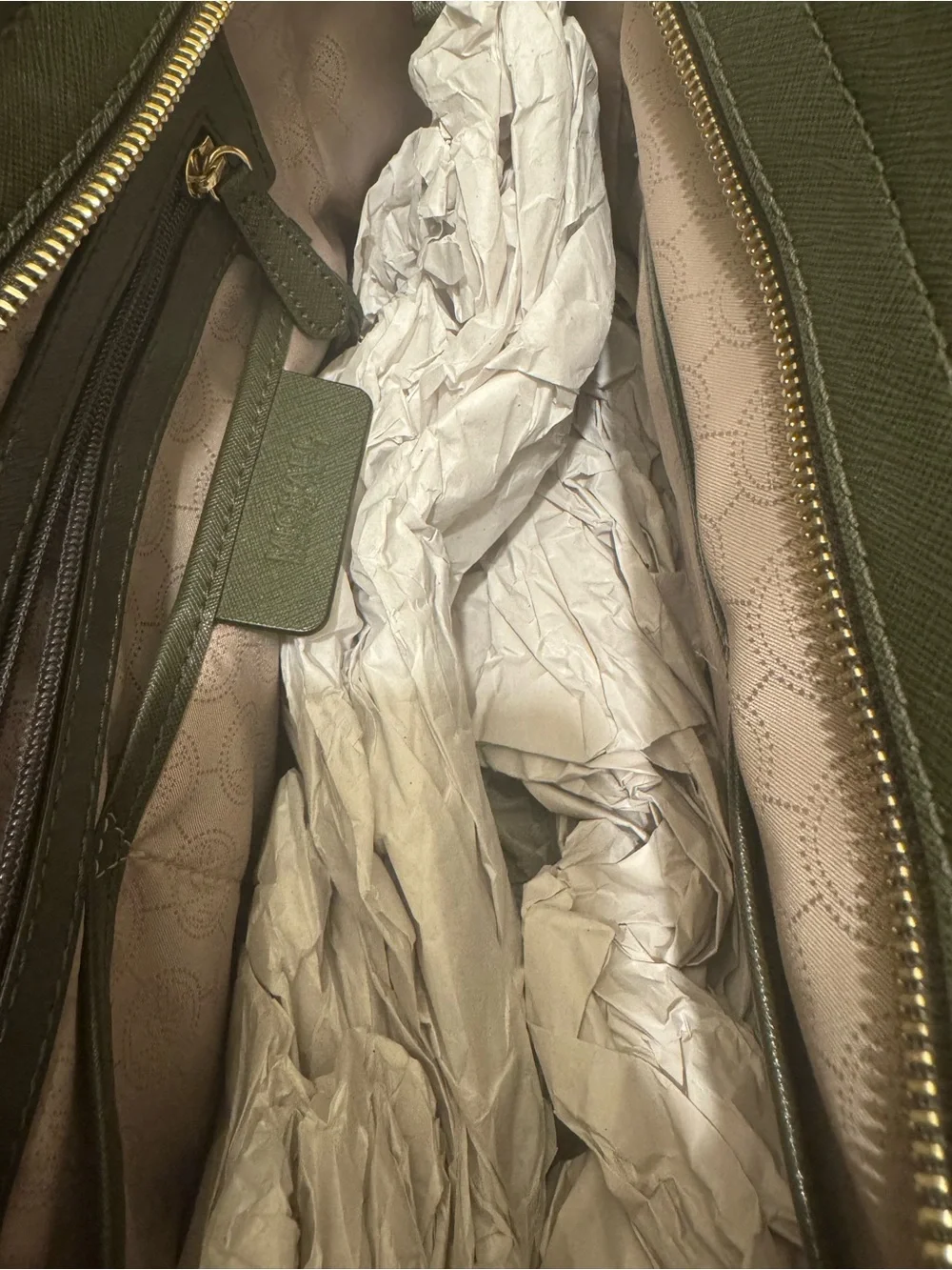 PRE-LOVED Michael Kors Olive Green Large Saffiano Leather Stud Satchel